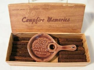 Vintage Campfire Memories Evergreen Logs Round Frying Pan Shaped Tray