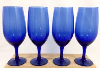 4 Cobalt Blue Wine Water Goblets 8 1/4 " 17oz Cristal D 
