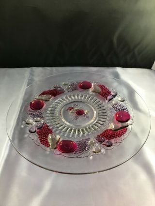 Vintage Westmoreland Ruby Flashed Glass Della Robbia 14”round Tray