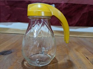 Vintage Syrup Dispenser Yellow Top W/metal Retractable Pour Cover