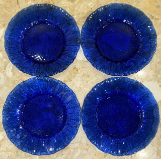 4 Avon Cobalt Blue Glass 8 " Royal Sapphire Luncheon Plates Arcoroc France