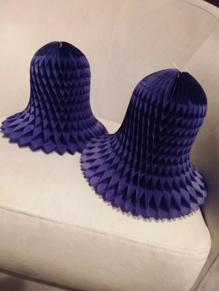 2 Vintage Honeycomb Tissue Paper Bell Decorations - Purple 8 " - 9 " Base