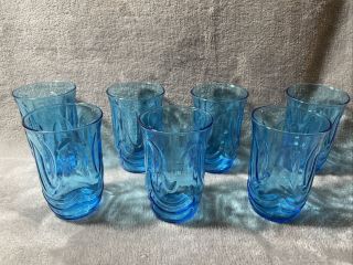 (7) Anchor Hocking Blue Colonial Tulip Juice Glass