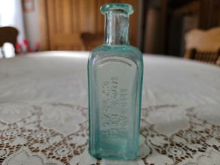 Vintage Blue Green Indian Root Beer Extract Bottle 4.  5 " T×1.  5 " W