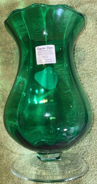 Vintage Crystal Clear Green Vase/candleholder Made In Poland