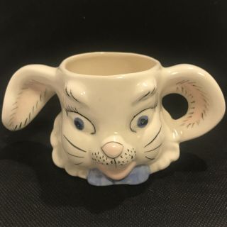 Adorable Vintage Bunny Rabbit Ceramic Handmade Painted Mug Signed 6”x 3”
