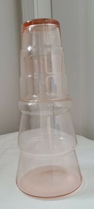 Vintage Pink Glass Tumble Up Bedside Water Carafe And Tumbler