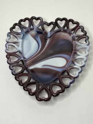 Vintage Westmoreland Slag Glass Heart Shape Plate With Heart Lace Multicolor