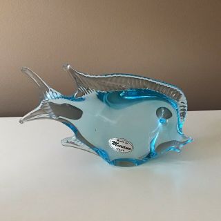 Murano Art Glass Fish Figurine Paperweight Ocean Blue Turquoise Label