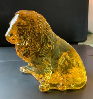 Mosser Glass Yellow Topaz Wild Animal Lion Paperweight Figurine