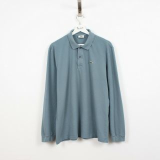 Ac62 Vtg Lacoste Polo Mens Blue Long Sleeve Cotton Shirt Size 6 Xl