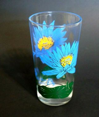 Vintage Boscul Blue Beauty Water Lily Peanut Butter Glass Bottom Name 5 " Tumbler