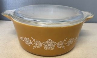 Vintage Corning Pyrex 475 - B Butterfly Gold 2 1/2qt Casserole Bowl With Lid