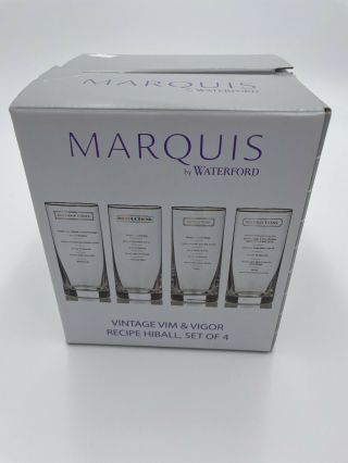 Marquis Waterford Vintage Vim & Vigor Recipe Dof Set Of 4 Glasses 9 Oz Hi Ball