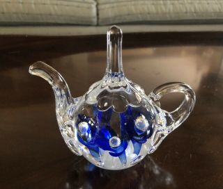 Joe St.  Clair Art Glass Teapot Ring Holder Paperweight Rare