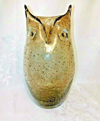 Hd Designs Art Glass Owl Vase With Applied Eyes Gold Flecks And Bubbles 10.  25 "