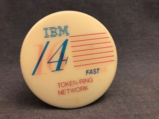 Vintage Pin Ibm 14 16 Fast Faster Token - Ring Network 1980s Pinback 2.  25 "