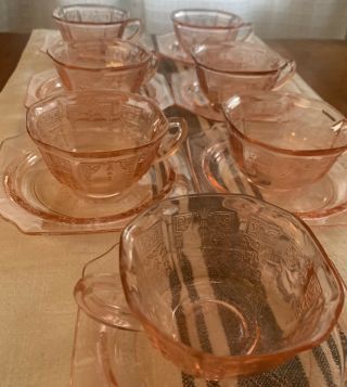 7 Pink Hocking Princess Depression Glass Cups And Saucers Euc