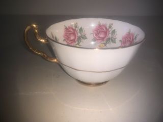 Vintage Bone China Tea Cup Pink Rose Flower Gold Trimmed England
