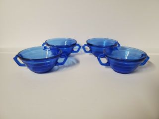 Hazel Atlas Moderntone Cobalt Blue Cream Soup Bowls With Handles Set Of 4