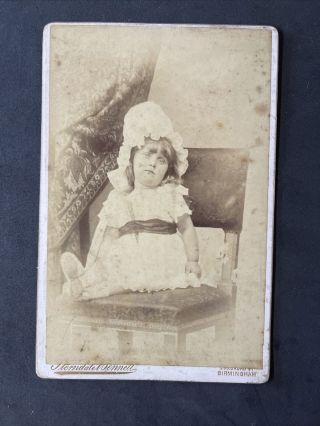 Victorian Cabinet Card: Girl Vacant Stare Post Mortem? Cap: Bennett Birmingham