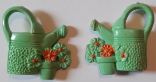 Vintage Double Sided Bakelite Green Water Cans With Pink Flowers Shade Pulls