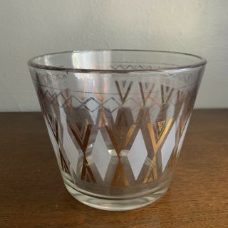 Vintage Mid Century Modern Glass Ice Bucket Black And Gold Printed Design