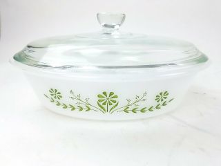 Vintage Glasbake Casserole Dish J235 1 Qt Green Daisy Milk Glass Oval 10 In Usa