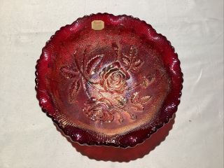 Imperial Sunset Ruby (red) Carnival Glass Rose Pattern Bowl