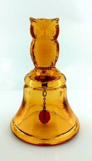 Owl Bell - Boyd Art Glass 7 Golden Delight - Vintage Amber Uranium Glass Glows