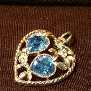 Vintage Sarah Coventry Silver Tone Blue Crystal Heart Flower Pendant