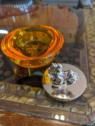 Tittot Amber Glass Dragon Trinket Box,  Very Fine 3