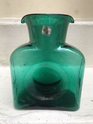Blenko Classic Glass Carafe Double Spout Water Jug With B Label Emerald Green