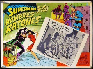 L123 Superman & The Mole Men,  Cartoon Mexican Lobby Card,  George Reeves