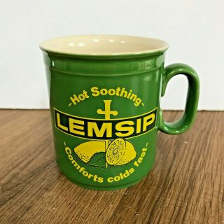Vintage 1970s Hornsea Pottery Lemsip Ceramic Mug - Green And Yellow Logo