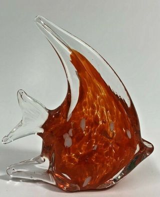 5 " Hand Blown Murano Art Style Glass Angel Fish Figurine Red Clear Sculpture