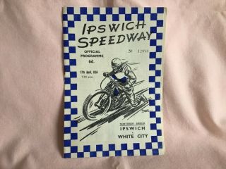 Vintage Rare 1954 Ipswich Speedway Programme Vs White City In Good Cond.