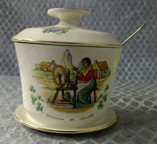 Vintage 1968 Beswick Souvenir Of Ireland Porcelain Jam / Honey Pot With Spoon