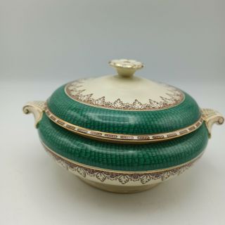 Vintage Booths Silicon China Morocco Border Green Lidded Twin Handled Sauce Ture 3