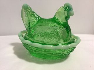 Glass Chicken / Hen On Nest Basket - Light Green - 3 " Tall X 3.  5 " Wide