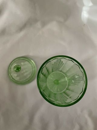 Vintage depression glass green art deco candy with lid 3