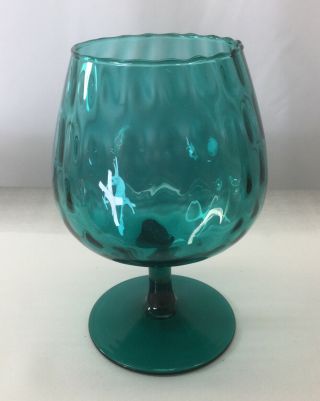 Empoli Style Mid Century Optic Teal Peacock Blue Glass Large Brandy Snifter Vase