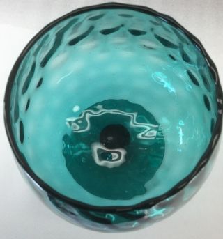 Empoli Style Mid Century Optic Teal Peacock Blue Glass Large Brandy Snifter Vase 3