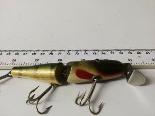 VERY RARE VINTAGE,  WOODEN CREEK CHUB - - JOINTED PIKIE MINNOW - - PIKE FISHING LURE 2