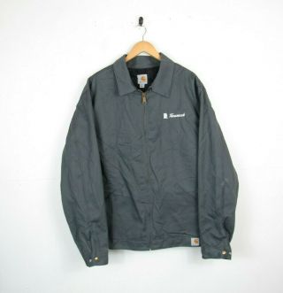 Vtg 90s Carhartt Mens Grey Twill Detroit Jacket Lined Zip Up Workwear | Size Xl