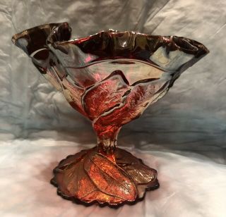 Vintage Imperial Carnival Glass Everglade Sunset Ruby Red Acanthus Leaf Compote