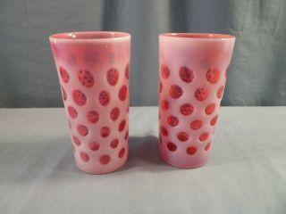 Set Of 2 Fenton Cranberry Opalescent Glass Coin Dot Ice Tea Tumblers 5 3/8 " Tall