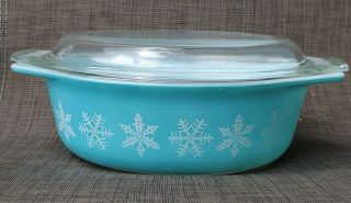 Pyrex Turquoise Snowflake Oval Casserole Dish 1 1/2 Qt 043 W/ 943c17 Glass Lid