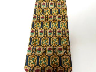 England Rose South Africa Rugby Club Tie Blue Gold Polyester Vintage T73