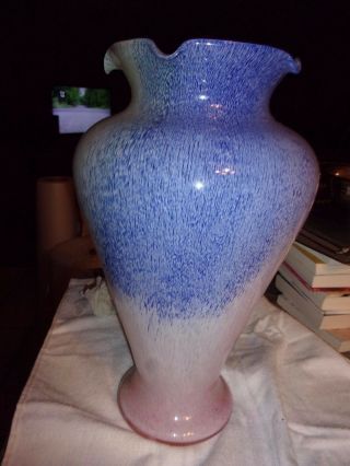 Vintage Creazioni Silvestri Murano Glass Vase With Ruffled Fluted Rim 13 "